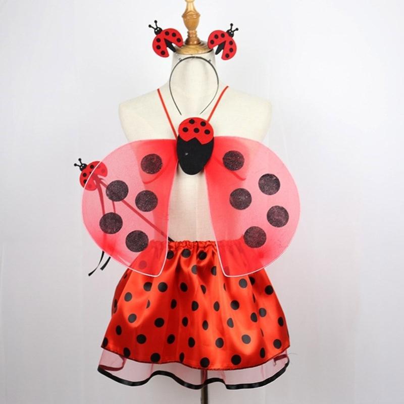 Lady Bugs Costume Star Wands Ladybird Wing Headbands Tutus for Dress Up Pretend Play Birthday Halloween Party Cosplays