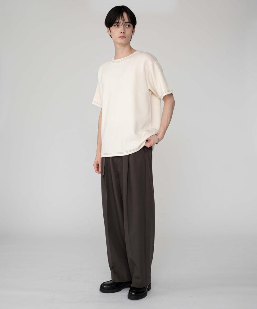 WEGO Short Sleeve Color Short Size Men's T-Shirt, Stitching, Top, Sleeve, Summer/Fall Clothes, Simple, Casual, Gift, L, Off-White