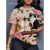 Funny Cat Pattern Women's T-Shirt Cute Animal 3D Print T-Shirts Summer Fashion Casual Street Tees Short Sleeves Round Neck Tops