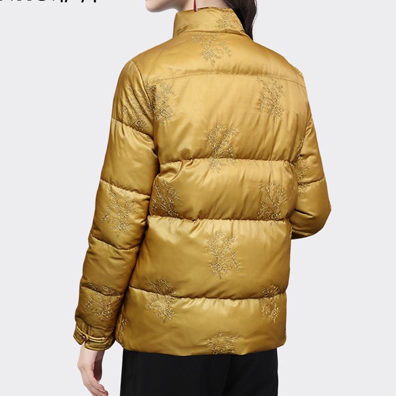 Chinese style embroidered retro down jacket women's short light stand-up collar Chinese buckle autumn and winter new