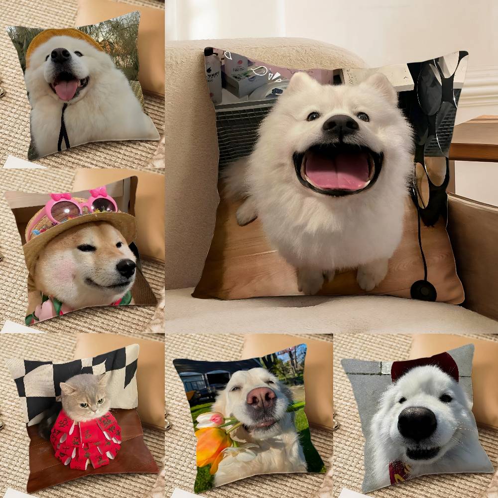 Happy Cute Puppy Smiling Sunshine Pillow Case Comfort Sofa Bed Silky Elegant Invisible Zipper Decorative Cushion Cover