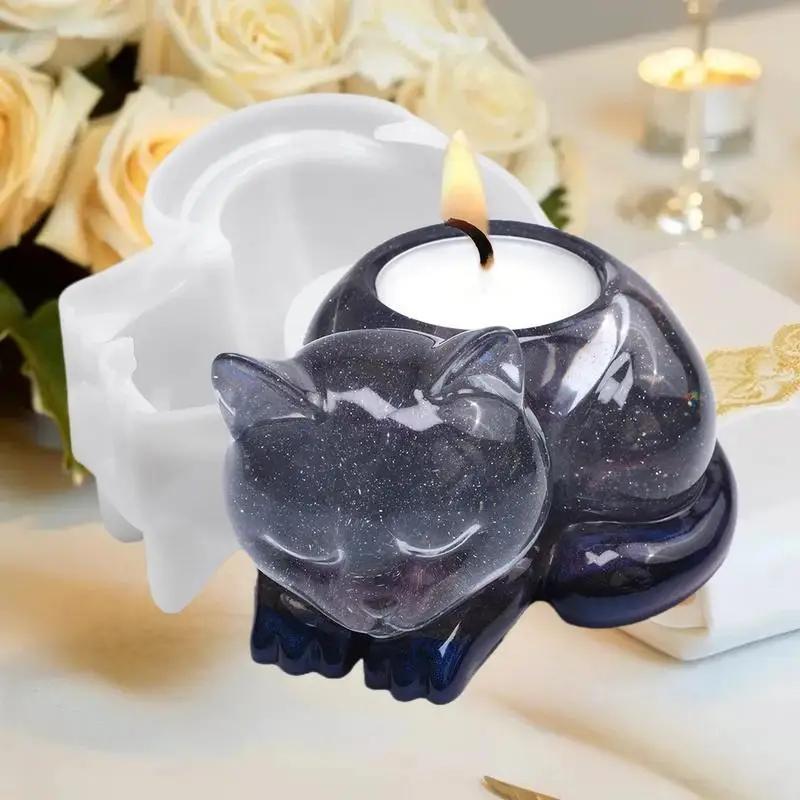 Top Quality Sleeping Cat Memorial Silicone Mold Resin Cat Candle Holder Animal Keepsake Sympathy Gift for Pet Lovers