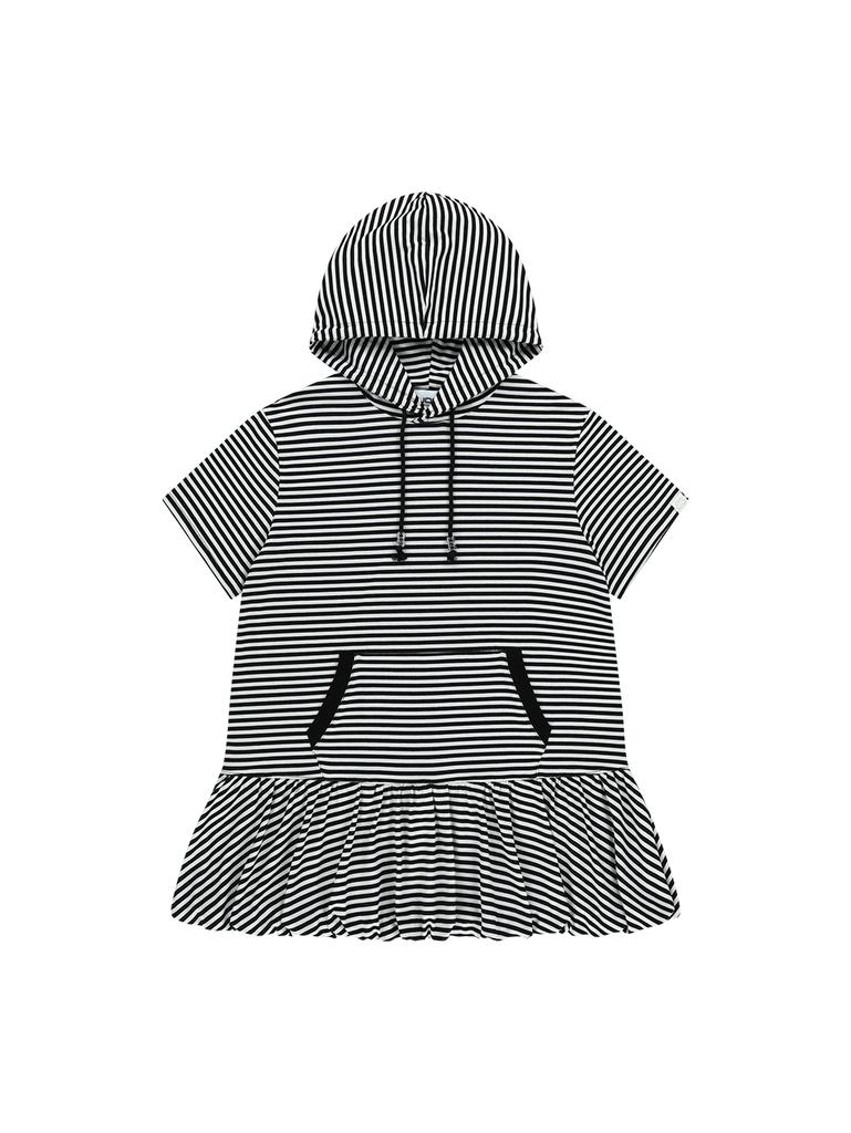 Tuomio Stripe Balloon Hood Dress [Black]