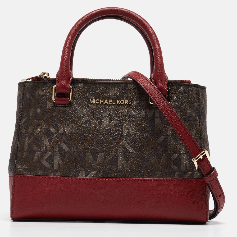 

Коричневая сумка Kellen из ткани и кожи с покрытием Michael Kors, бордовая