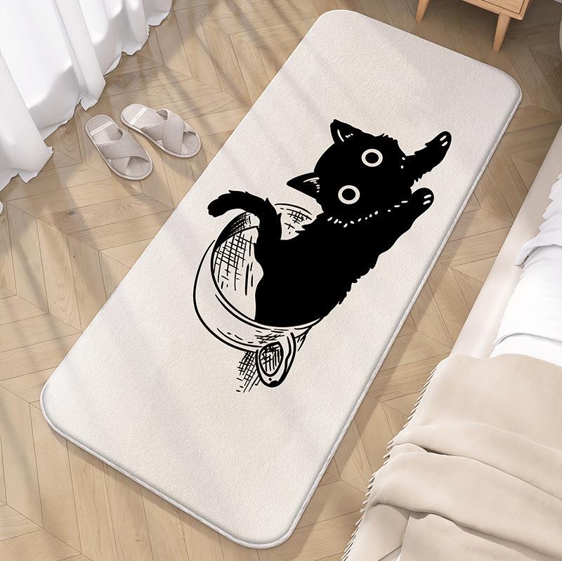 Cute Black White Cat Long Runner Rug Cartoon Kitten Print NonSlip Floor Mat for Bedroom Living Room Cat Lover Home Decor
