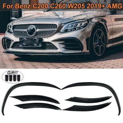 Front Bumper Canards Fin Splitter Fog Light Strip Trim Cover For Mercedes Benz W205 C Class C200 C260 - Car