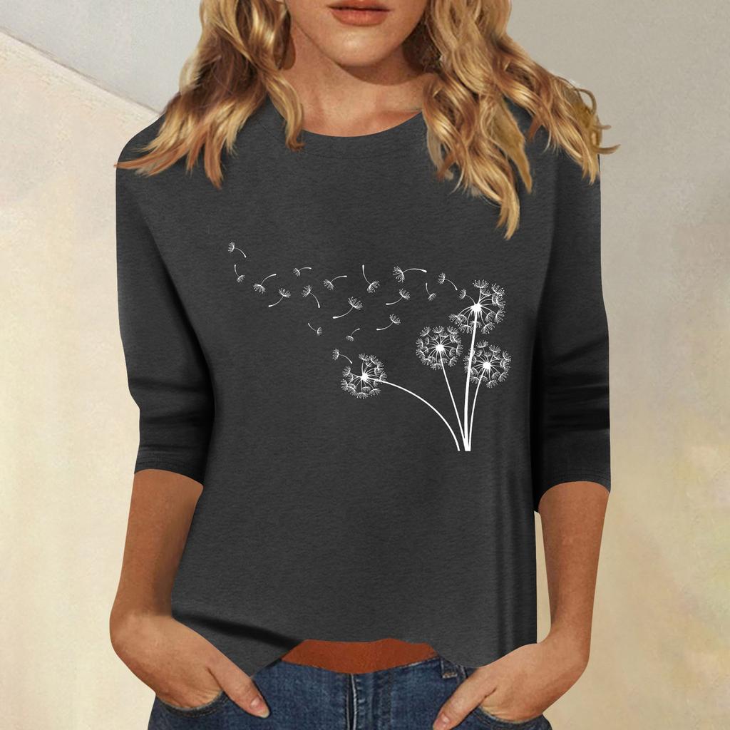 Damenmode, lässig, bedruckt, sieben Ärmel, Rundhalsausschnitt