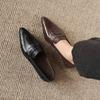 Krazing Pot Sheepskin Round Toe Low Heels Summer Shoes Big Size 42 Retro Fashion Slip On Stones Prints Women Deep Mouth Pumps