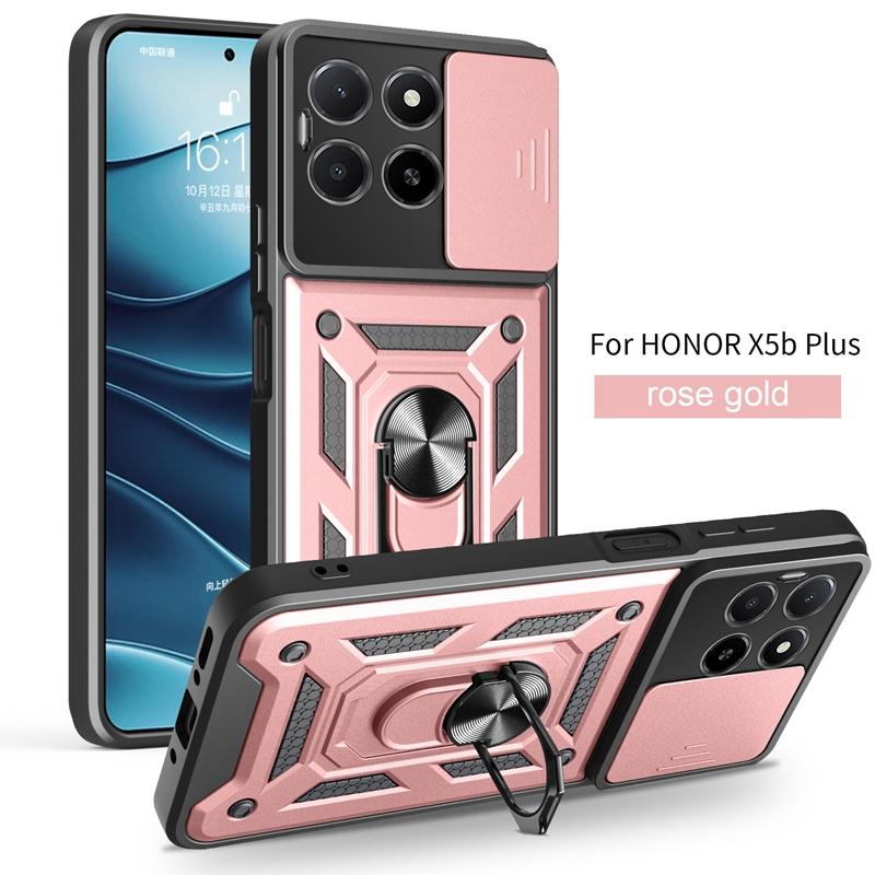

For Honor X5b Plus 4G Case Shockproof Armor Magnetic Holder Ring Phone Cover Honor X5b / X5b Plus Camera Protection Fundas Honor X5b 4G розового золота