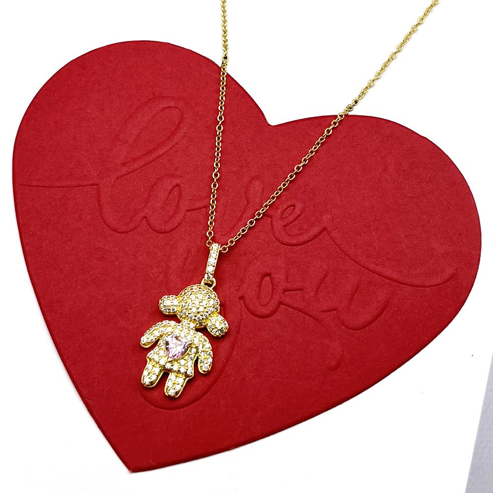 Lovely Little Girl Crystal Chain For Women Men 925 Sterling Silver Pink Heart Luxury Party Wedding Clavicle Necklace Jewelry
