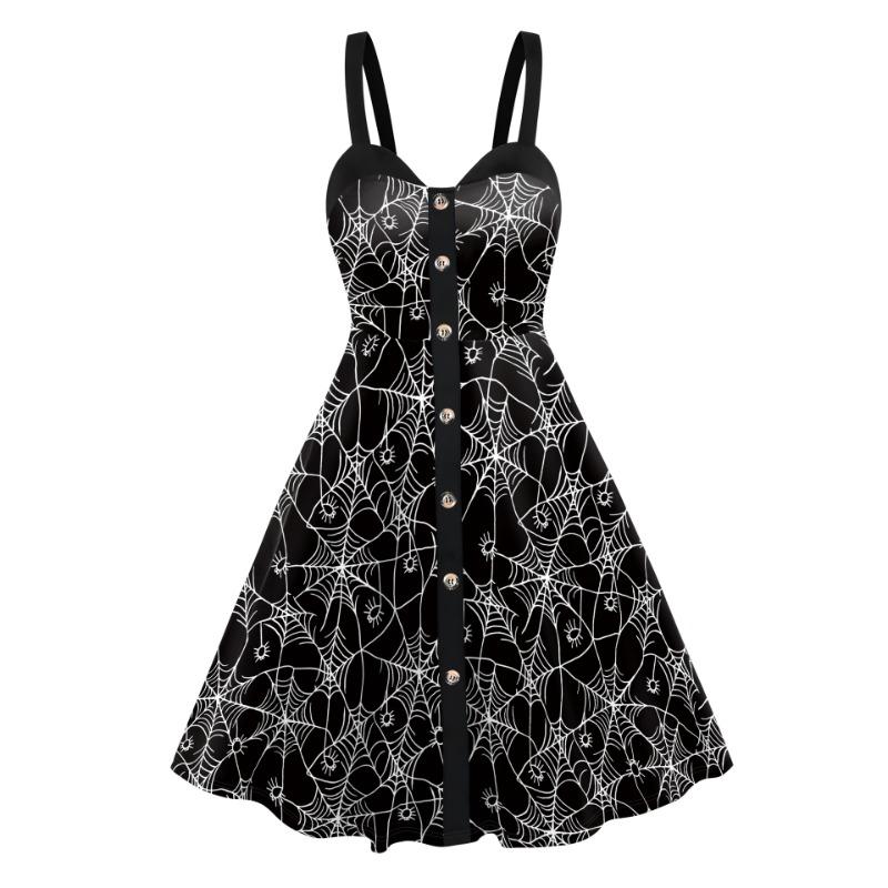 Halloween skirt women's dress new skeleton spider web digital printing suspender vest dress women