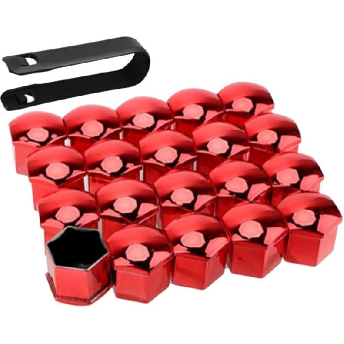 Universal Car Wheel Lug Nut Covers Set with Installation Tool - 20 Pieces, Red 21mm Red 19mm