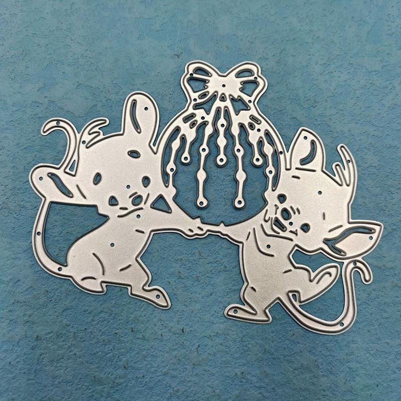 

Две мыши имеют рождественский дизайн, металлический трафарет для резки DIY, альбом для скрапбукинга, фототиснение, бумажная карта, ремесленный декор серебряный