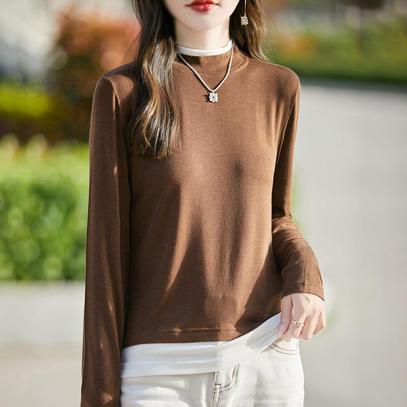 Autumn Women's Half High Crew Neck Knit Sweater Long Sleeve Sweater