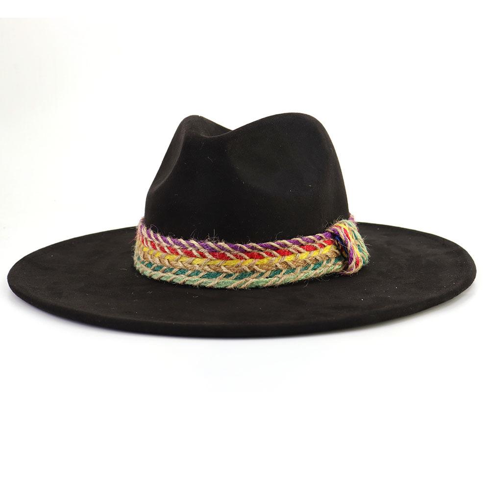 Suede 9.5cm Large Brim Fedora British Top Hat Autumn/Winter Women's Suede Tassel Hat Unisex Chapau Femme