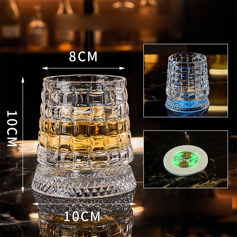 360 Rotating Seven Color Luminous Rotating Whiskey Glass Crystal High-end With Base Beer Glass Wine Glasses Bar Accessories