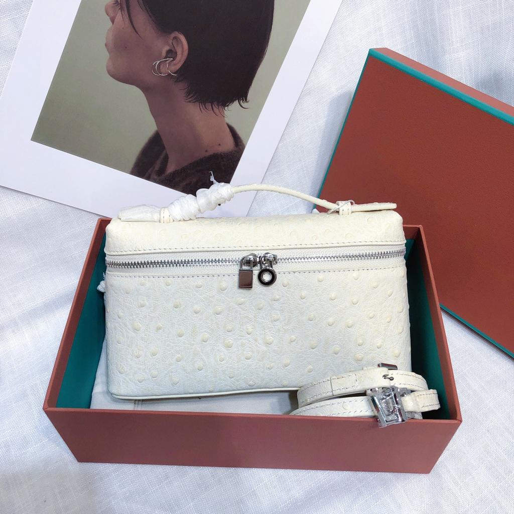 Top layer cowhide L19 ostrich pattern lunch box bag gigi same leather women's bag handbag simple shoulder crossbody bag