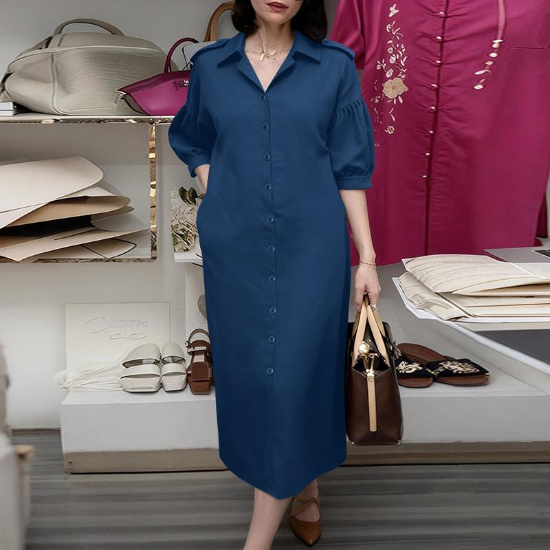 

ZANZEA Женское повседневное платье с отложным воротником, свободное, с полурукавом S тёмно-синий