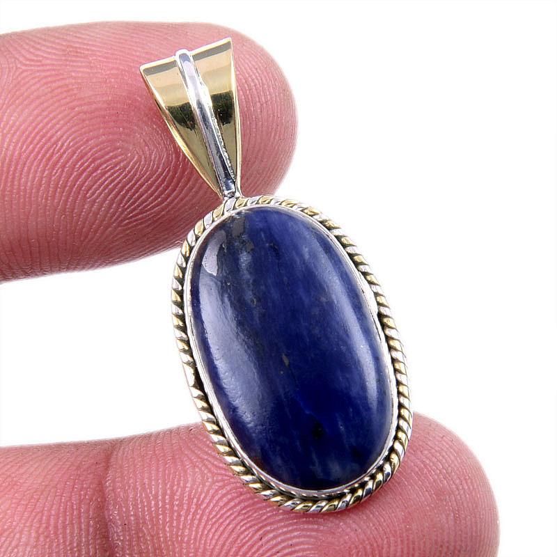 

Natural Sodalite Gemstone 925 Solid Sterling Silver Two Tone Pendant 1.50 m3w19