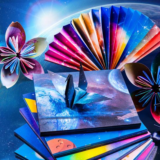 1 juego de estrellas de papel para origami con patrón degradado, corte gratuito, impresión a doble cara, papel artesanal para la escuela