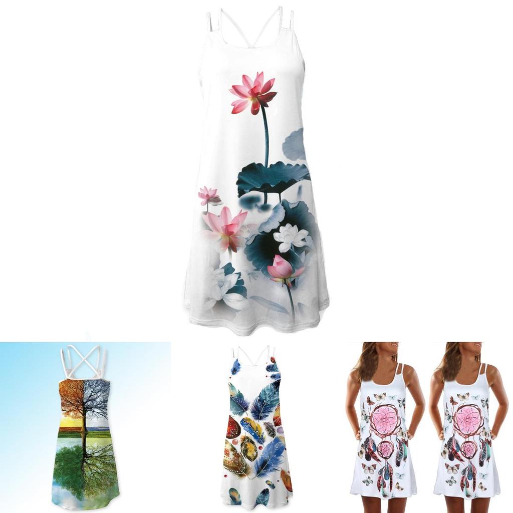 Vintage Boho Women Loose Summer Sleeveless 3d Floral Print Tank Mini Dress For Effortless Style