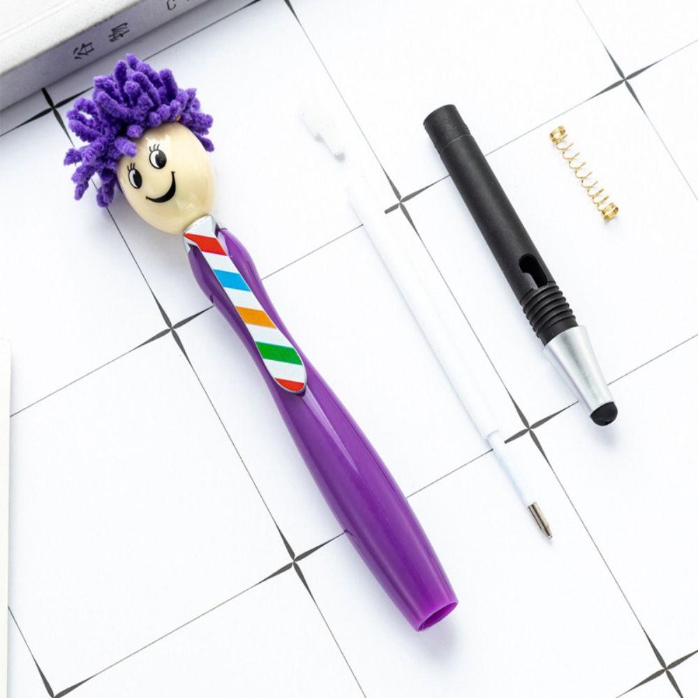 Facial Expression Painting Ballpoint Pens Smiling Face Plush Hair Mop Head Pen  Marking Drawing