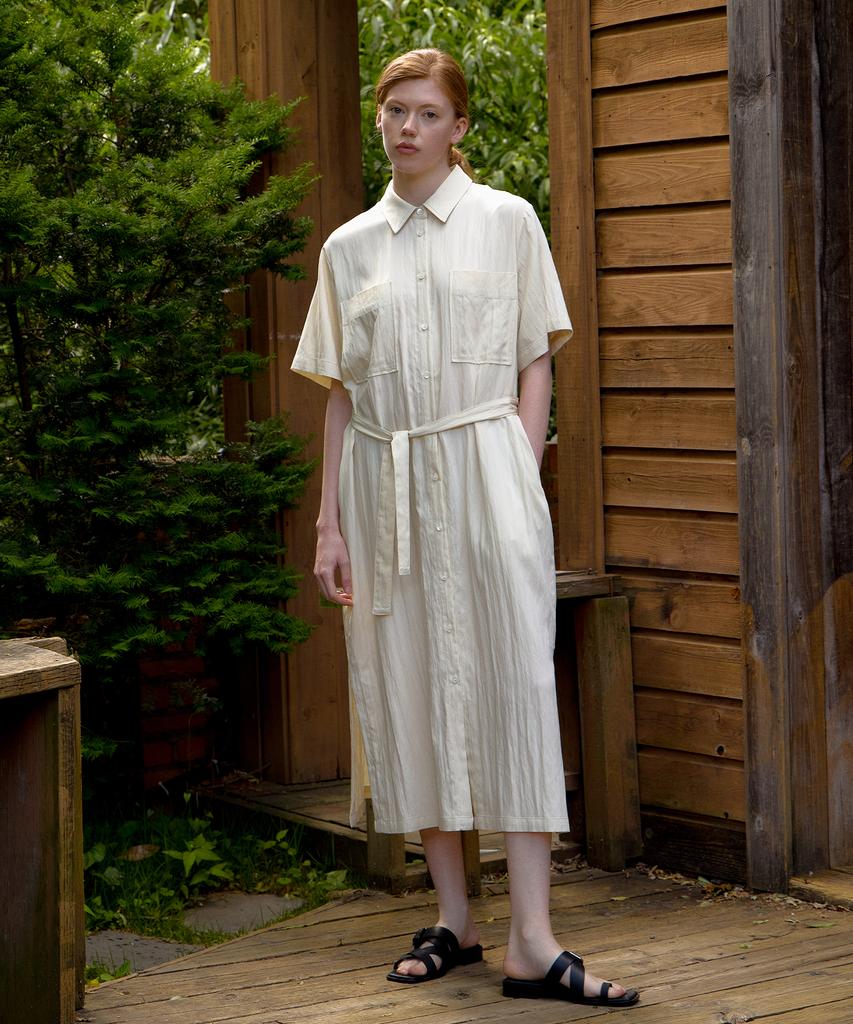 Nevel Everywear Classic Poket Shirt Dress_Ivory