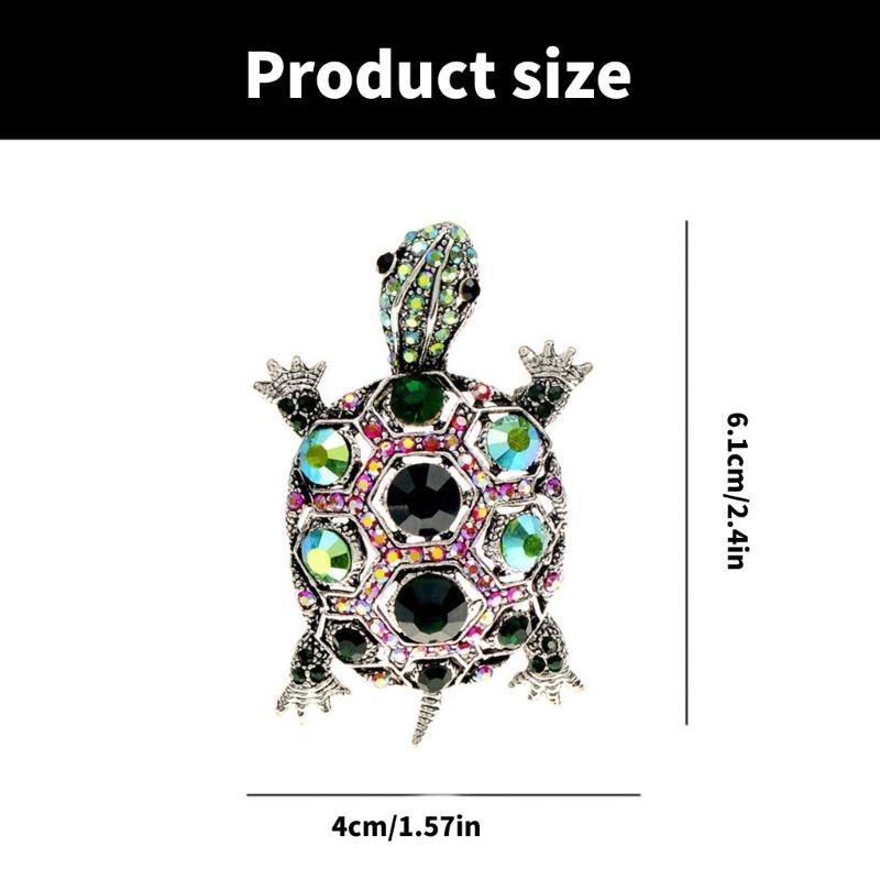 Sparkling Rhinestones Turtles Brooches Vintage Alloy Animal Pins Banquet Party Accessories Suitable for Women and Men