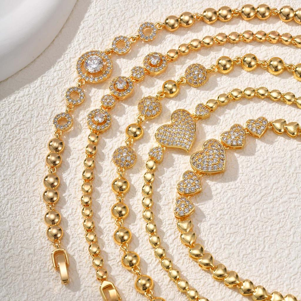 Hip Hop Rock Style Tennis Bracelet, 18K Gold Plated Classic Golden Bracelet, Zirconia Crystal Bracelet for Women Party Jewelry