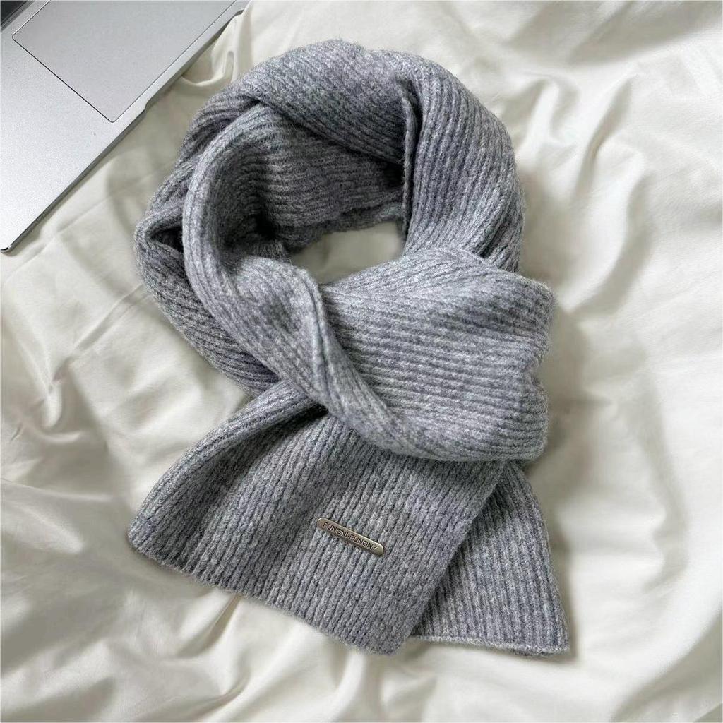Korean Style Wool Solid Color Knitted Scarf Winter Versatile Neck Warmer High-End Gift for Women and Men