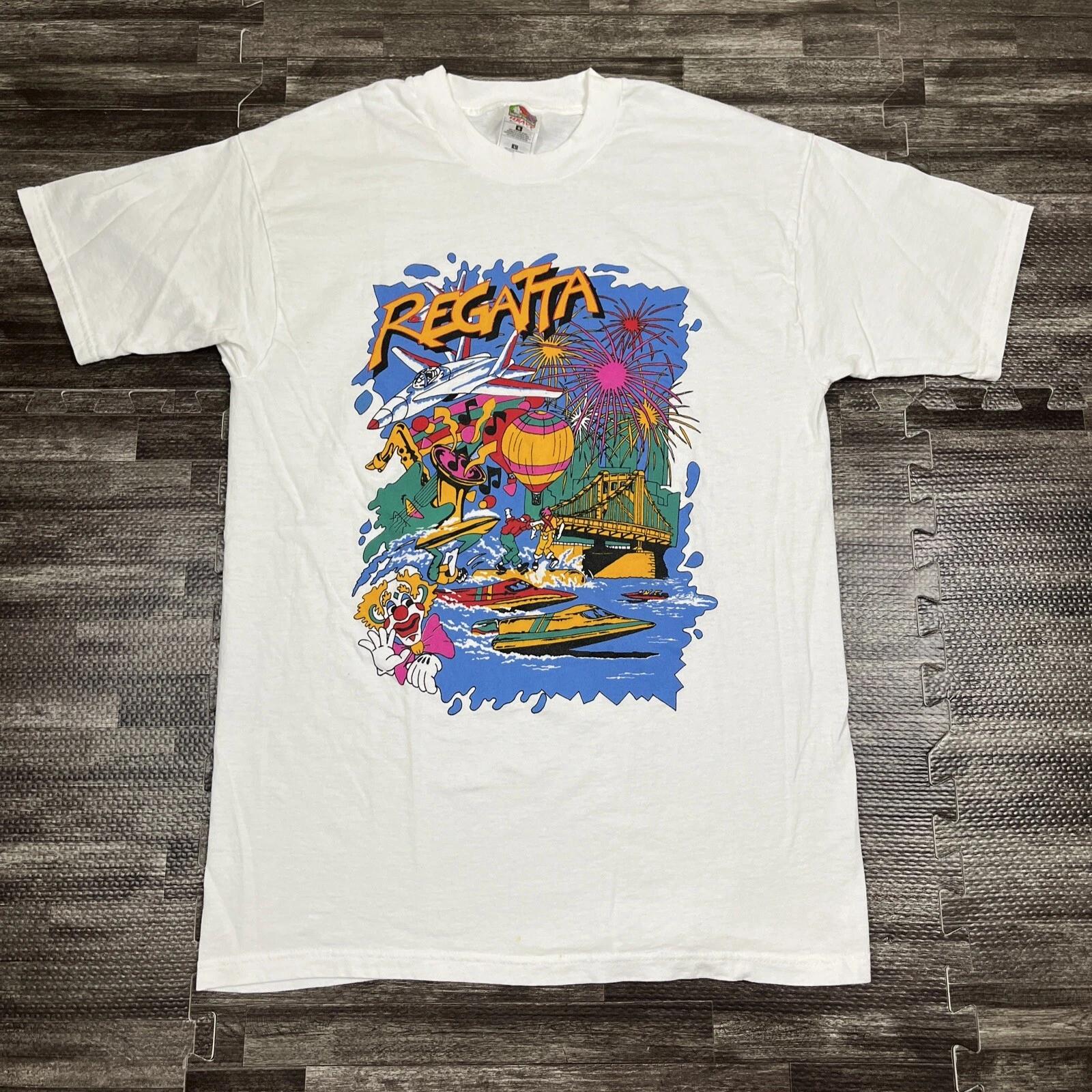 

Vintage 90s Regatta Sailing Graphic Tshirt White Large Colorful VTG Summer S