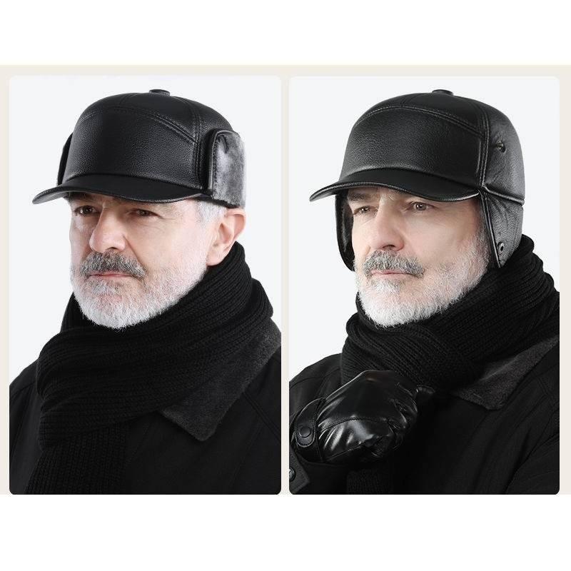 Winter Thickened Cotton Ear Protection Hat Leather Baseball Adjustable Caps
