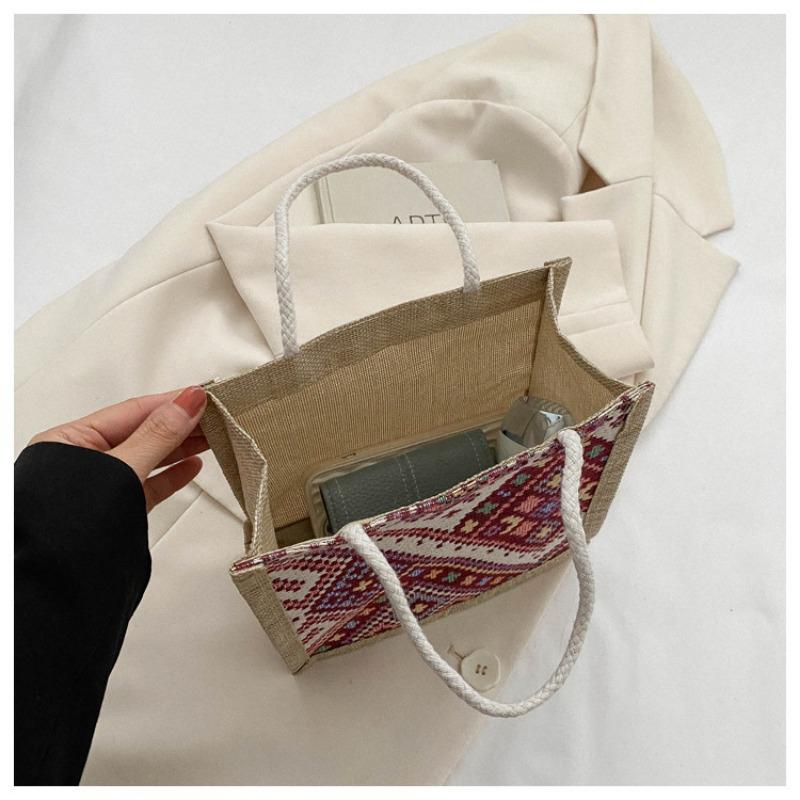 Ethnic Style Canvas Bag Female Summer Fashion Out Carrying Linen Lunch Box Bento Bag Hand Carrying Mommy Bag Casually