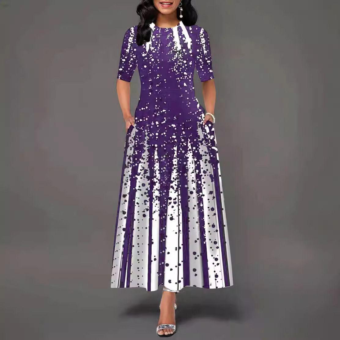 

Женское модное повседневное свободное свободное платье с длинными рукавами и половиной рукавов, праздничное платье макси с градиентным принтом, большие размеры, Vestidos Longos Robe S фиолетовый