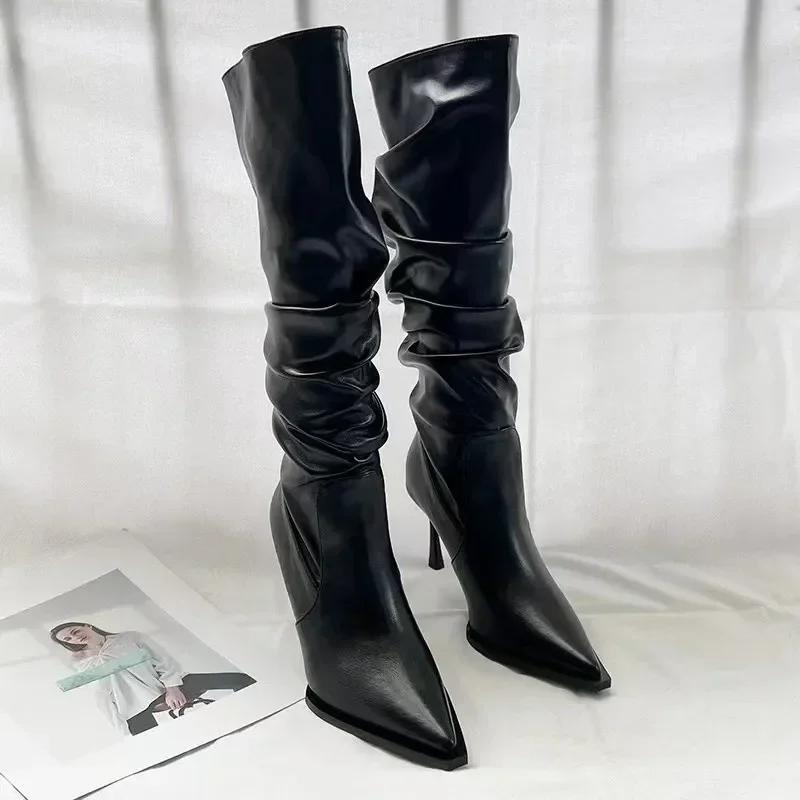 Sexy zimní ženy vysoké kozačky móda se špičatým jehlovým podpatkem dlouhé kozačky dámské elegantní vysoké kozačky nad kolena boty