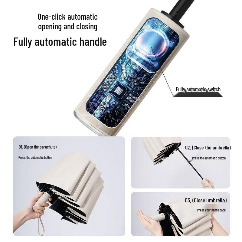 Men's Black 24-Rib Automatic Folding Umbrella with Custom Logo and UV Protection