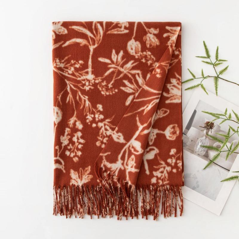 Womens Winter Printed Scarf Thick Warm Faux Cashmere Korean Style Shawl