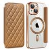 For iPhone 15 Plus Built-in Lens Film Phone Case RFID Blocking Card Slots Leather Cover Compatible with MagSafe