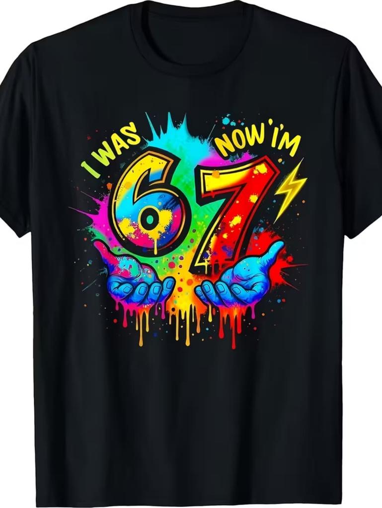 Funny Six Seven 67 Meme T-Shirt for Kids 7 Years Old Birthday Party Gifts Summer Short Sleeve Tees Crew Neck Children's Clothing