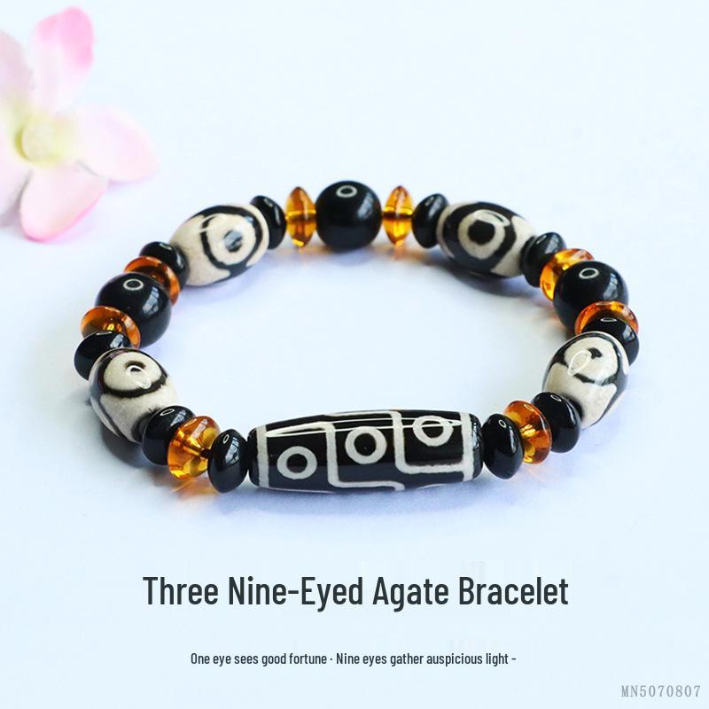 Juan Yu Schwarzer Achat & Neunäugige Dzi-Perle Armband MN3063001