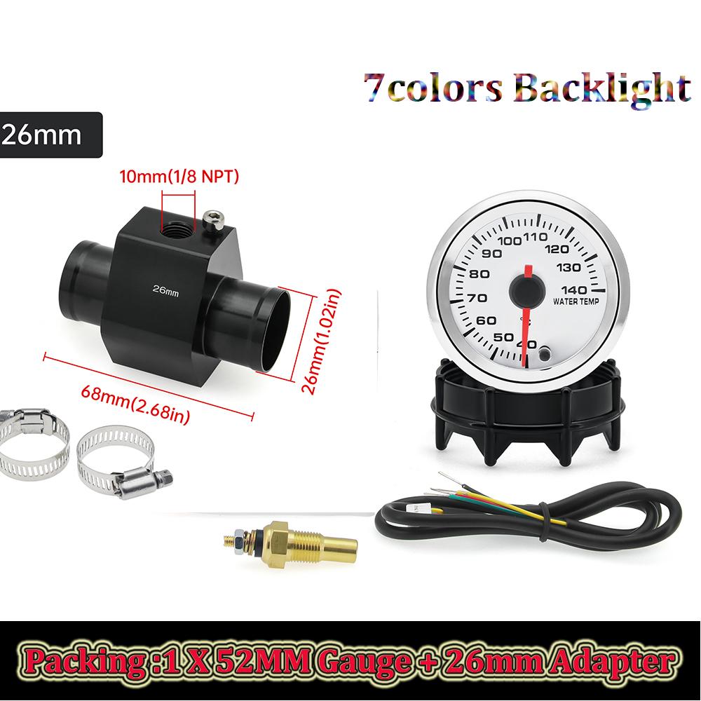 40-120℃ 52MM Wassertemperaturanzeige 12V Universeller Digitaler Auto-Wassertemperaturanzeiger mit Wassertemperatur-Adapter 26-30mm