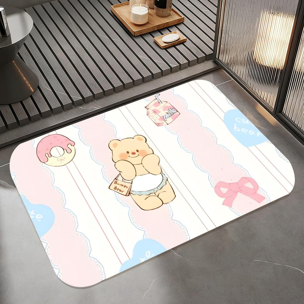 Cartoon-B-butterbear Floor Mat Diatomite Bath Mat, Quick Dry Absorbent Non-Slip Door Mat
