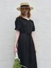 OUEL Chiffon Edge Sailor Collar Dress_Black
