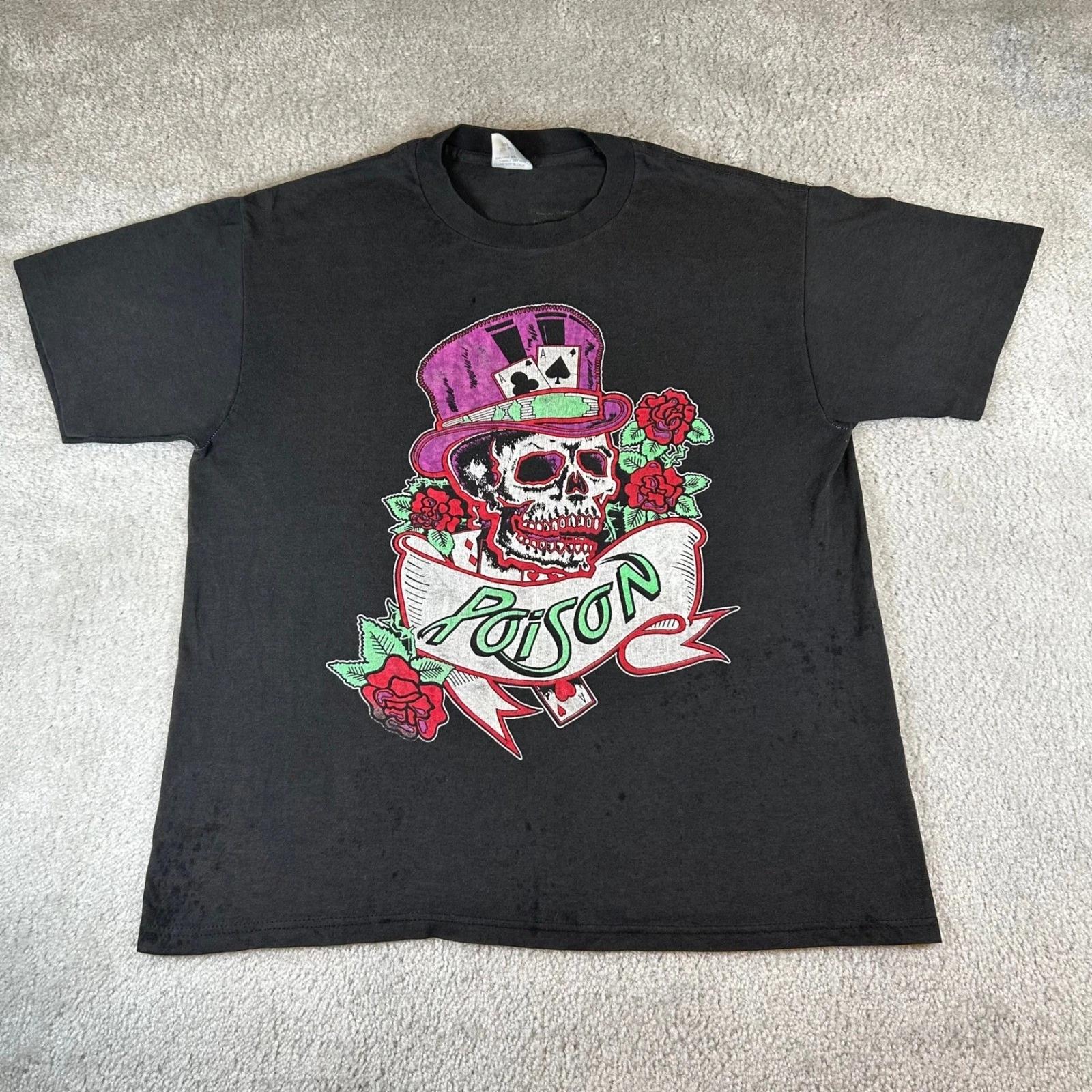 

Vintage 1987 Poison Band T-shirt Mens Large Black Dragging The Cat Tour USA Made S