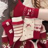 Medium Socks Christmas Red New Year Socks Wool Bow Warm Pile Stack Socks Striped Big Red Cartoon