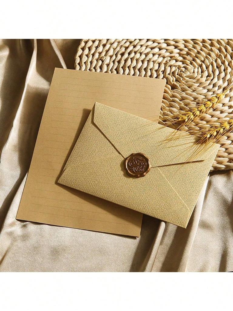 1Pcs Deluxe Linen Envelope and Letter Set with Wax Seal - Perfect for DIY Gifts, Wedding Invitations and Office Use