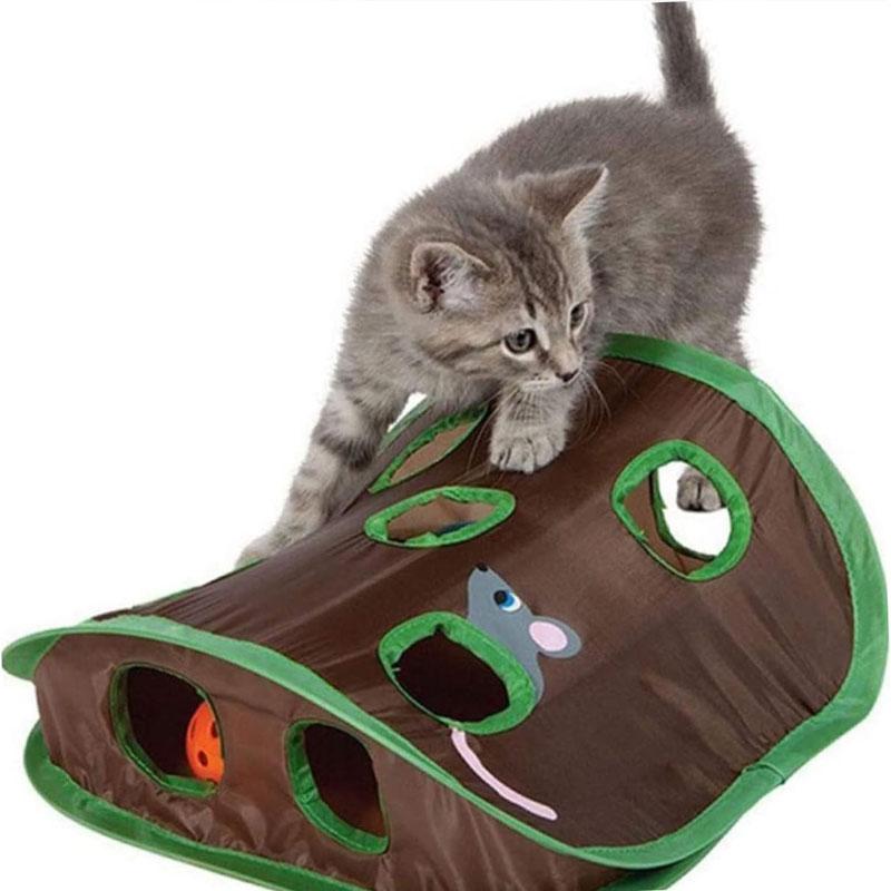 Cat Mice Game Intelligence Toy Bell Tent With 9 Hole Cats Playing Tunnel Foldable Mouse Hunt Toys Keeps Kitten Active Pets