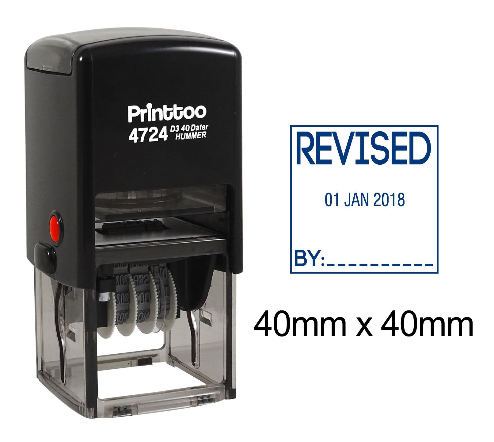 

Printtoo Dater Stamp Self Inking With Revised By Text Office Stationery Date Rubber 40 mm x 40 mm.(Approx) синій