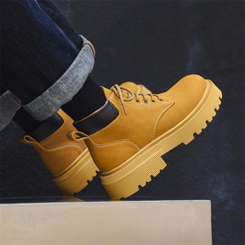 European Station Classic Yellow Boots Men'S Thick-Soled British Style Martin Boots High-Top Tooling Boots Internet Celebrity 5599-T