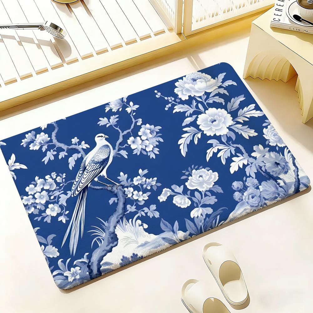 Blauw en wit porselein Vloermat Slaapkamer Woonkamer Flanellen Deurmat Antislip Woondecoratie